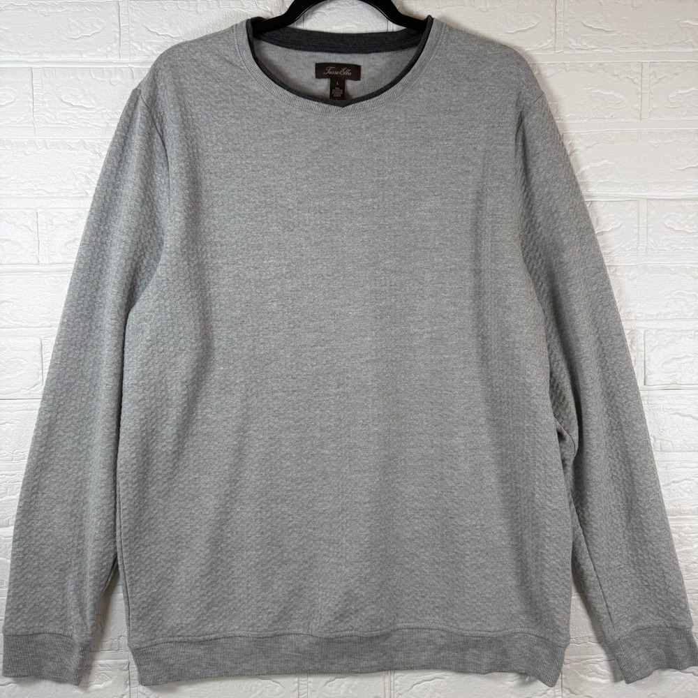 Tasso Elba Sweatshirt Mens Large Gray Textured Waffle Knit Crewneck Long Sleeve